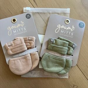 NWT Goumi Kids Baby Mitts Set Artichoke Sandstone SZ 0-3 mo Green Tan Bamboo